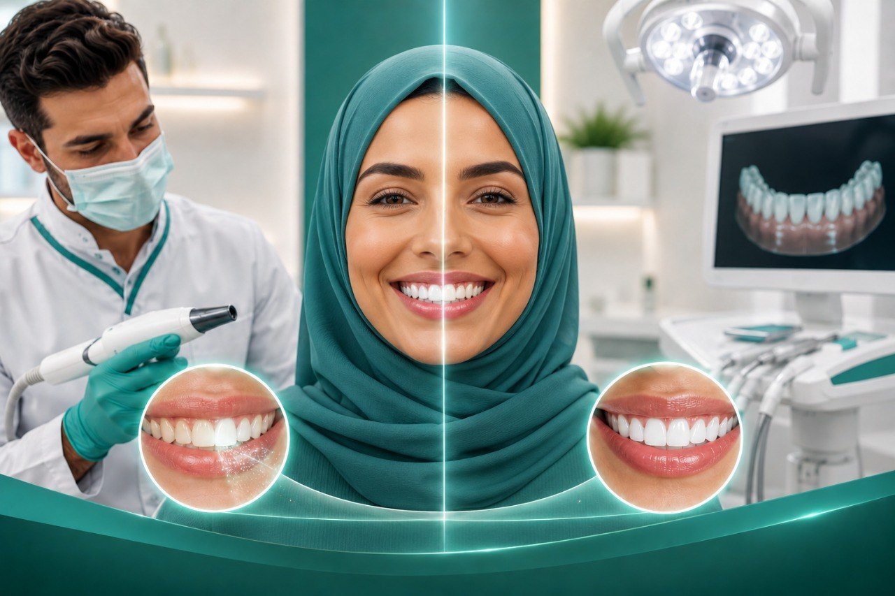 تبييض الأسنان في مجمع رونق الطبي: قبل وبعد